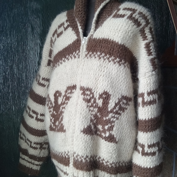 Vintage Hand knit wool Men's large Cowichan Sweater - Picture 2 of 7
